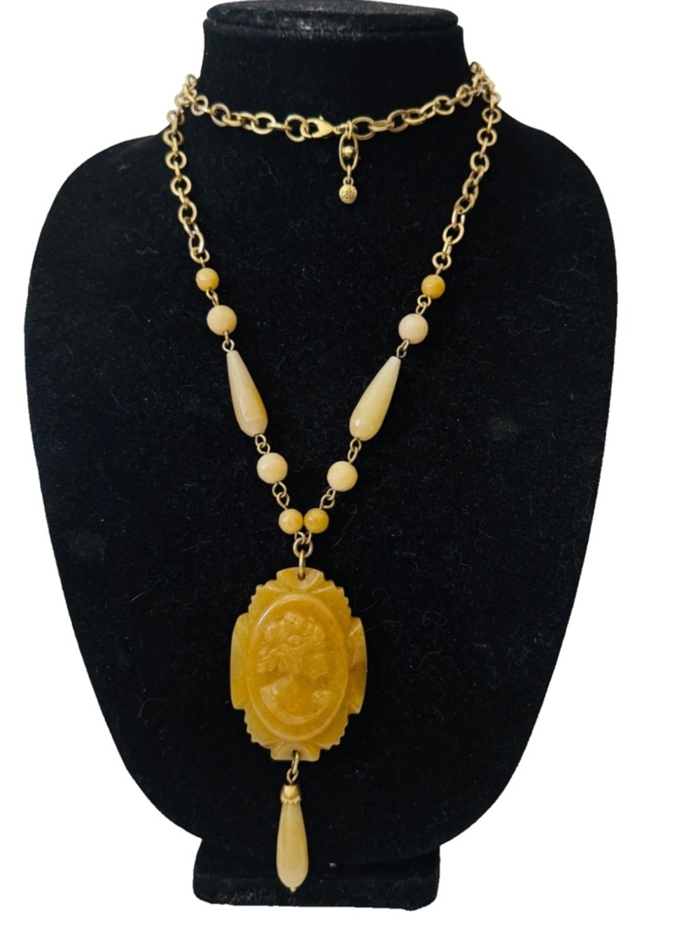 CAbi Cameo Pendant Statement Necklace 36” Long